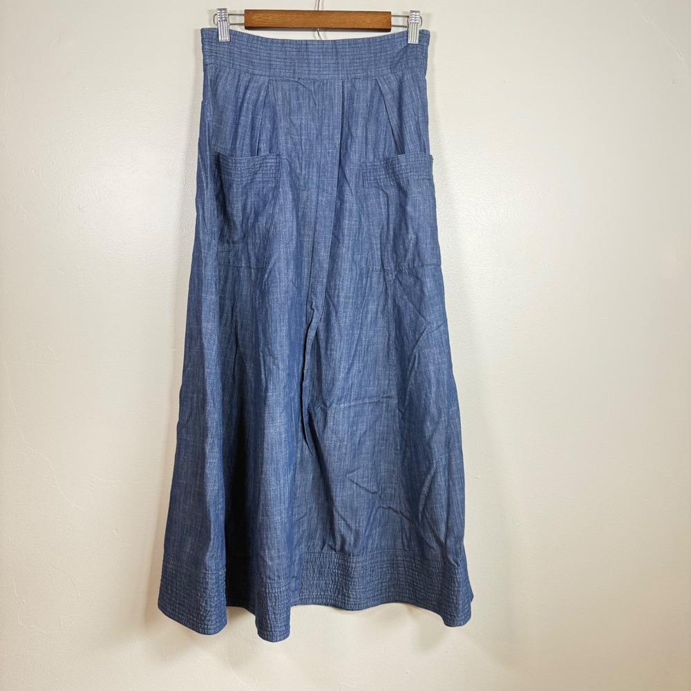 Zapelle High Rise Patch Pocket Chambray Maxi Skirt Size M-8 Blue